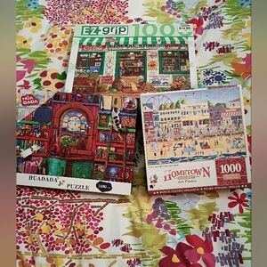 Three Colorful 1000-Piece Puzzles, Huadada, Art Poulin, EZ Grip General Store